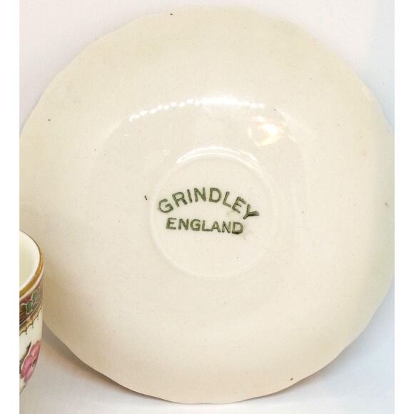 Grindley Demitasse Cup Saucer English China Vintage Floral Pink Red Pattern - Picture 6 of 14